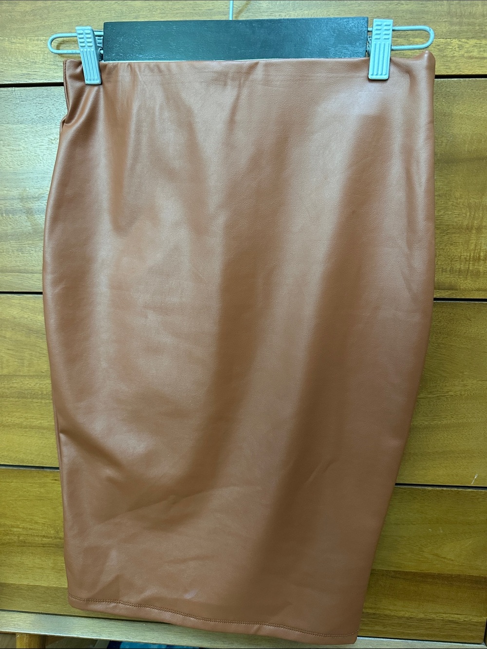 Shinestar Faux Leather Pencil Skirt - Cognac
